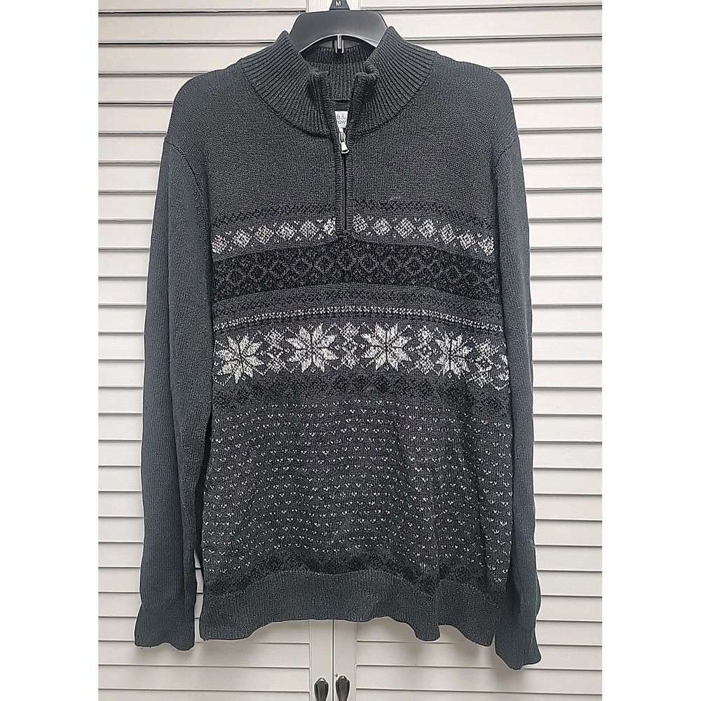 Croft & Barrow Men's Sweater SZ L Gray Fair Isle 100% Cotton Grandpa Cozy Winter